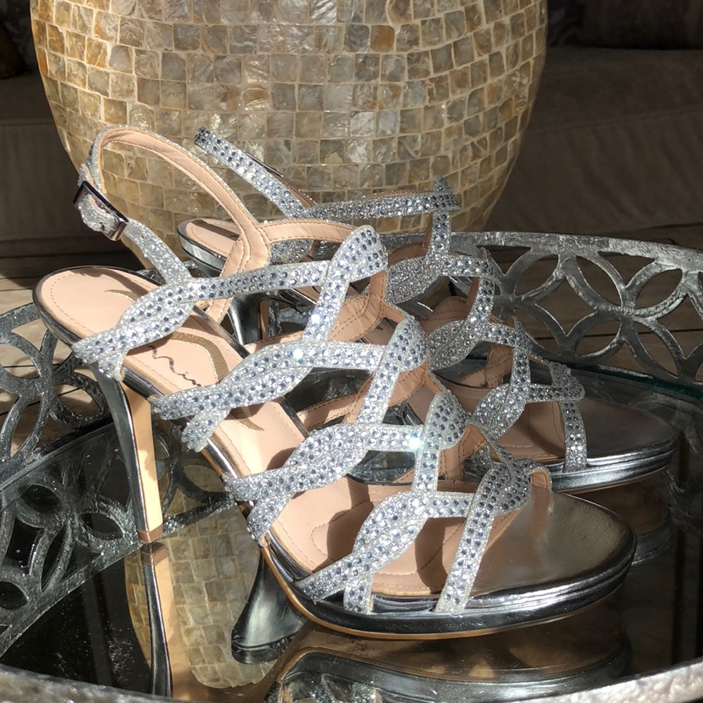 Nina Silver Sparkling Crystals Heels Sandals Prom Formal